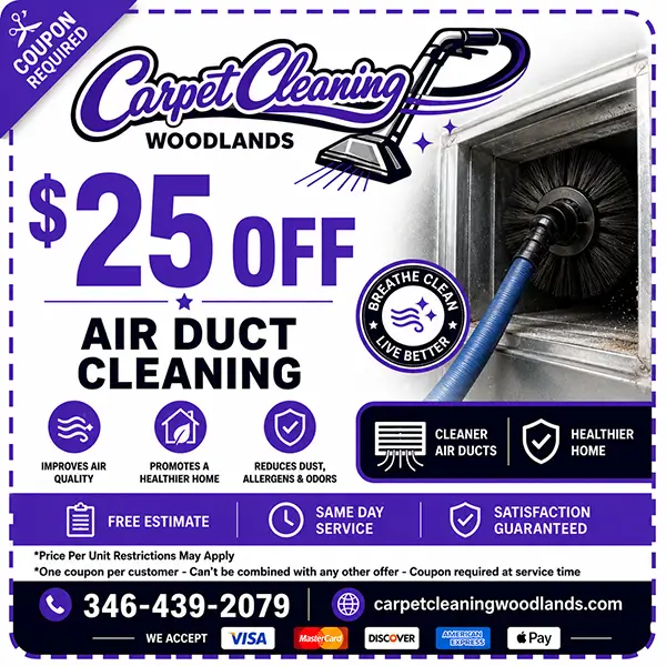Carpet Cleaning The Woodlands coupon for 25 dollars off air duct cleaning