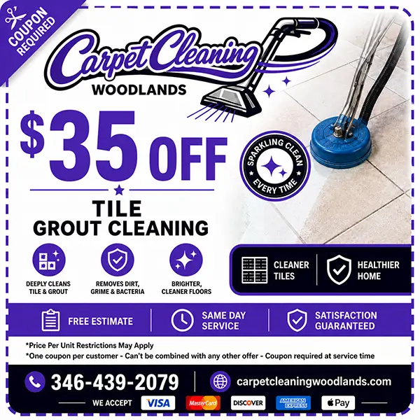 Carpet Cleaning The Woodlands coupon for 35 dollars off tile grout cleaning
